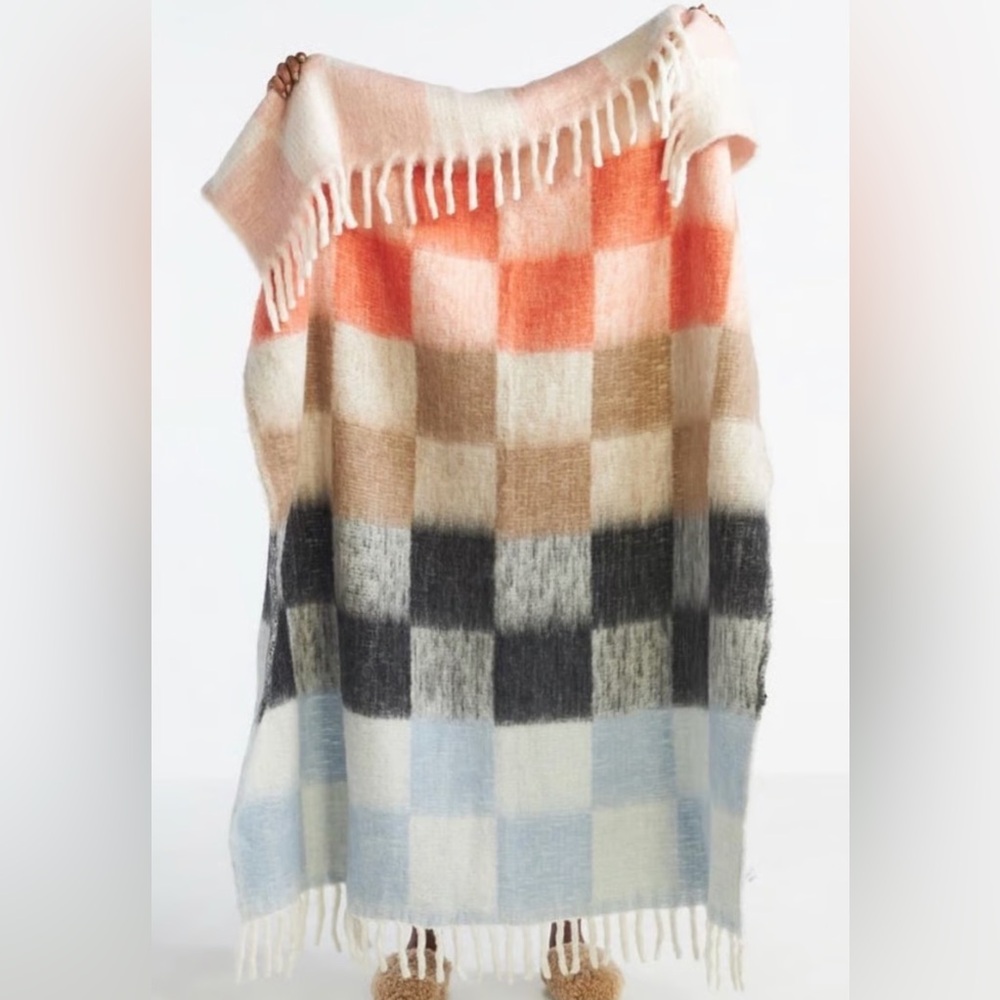 Anthropologie Cozy Cocoon Fringed Throw Blanket